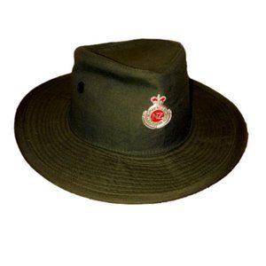 Vtg Hills Hats LTD Dark Green Khaki Colour Full/Wide Brim Hat w Chin Strap Sz M